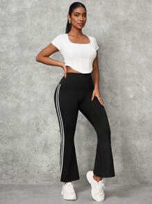 SHEIN Essnce 高腰撞色条纹弹力喇叭裤春秋