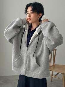 FRIFUL Women's Thermal Lined Loose Fit Hooded Jacket,Thermal Lined Women Coats - Grey - View 6