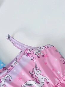 SHEIN 3 件套女孩独角兽和冰淇淋印花舒适细肩带连衣裙适合小女孩夏季派对/节日搭配姐妹装礼物 - 彩色 - 查看 5