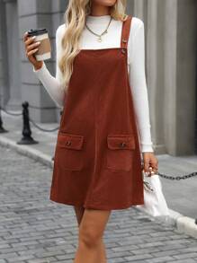 SHEIN LUNE 带口袋和粗肩带的纯色无袖连衣裙