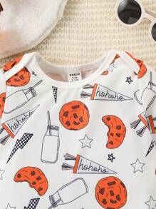 Baby Boys Cute Cookie & Milk Graphic Print Patchwork Jumpsuit, Fall/Winter - Multicolor - View 3