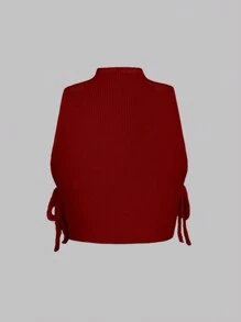 SHEIN Unity Women's Summer Solid Stand Collar Side Tie Hem Sleeveless Fitted Knit Top - Burgundy - View 2