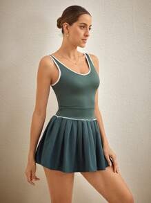 Activina 女式撞色饰边褶边无袖网球运动连衣裙