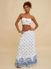 Travachic 2 piezas Conjunto de top corto de punto y falda de cintura alta de unicolor para mujer, ideal para vacaciones