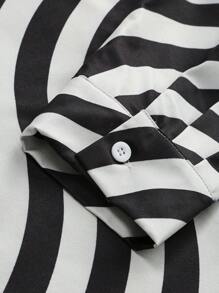 Manfinity Dauomo Camisa casual de manga larga con rayas onduladas para hombres, primavera y verano