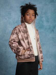 SHEIN Tween Boy Loose Casual Camouflage Print Hooded Jacket - Grey - View 3