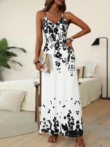 EMERY ROSE Vestido largo con tirantes finos y estampado floral tropical, vestimenta sexy para mujer - Blanco - Ver 6