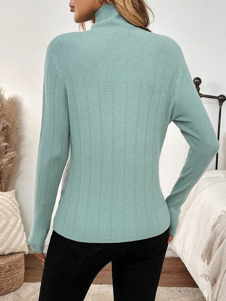 Women's Solid Turtleneck Casual Long Sleeve Sweater