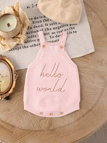 SHEIN Vintaside Kids Baby Girl Letter Embroidery Sleeveless Knitted Romper - Pink - View 1