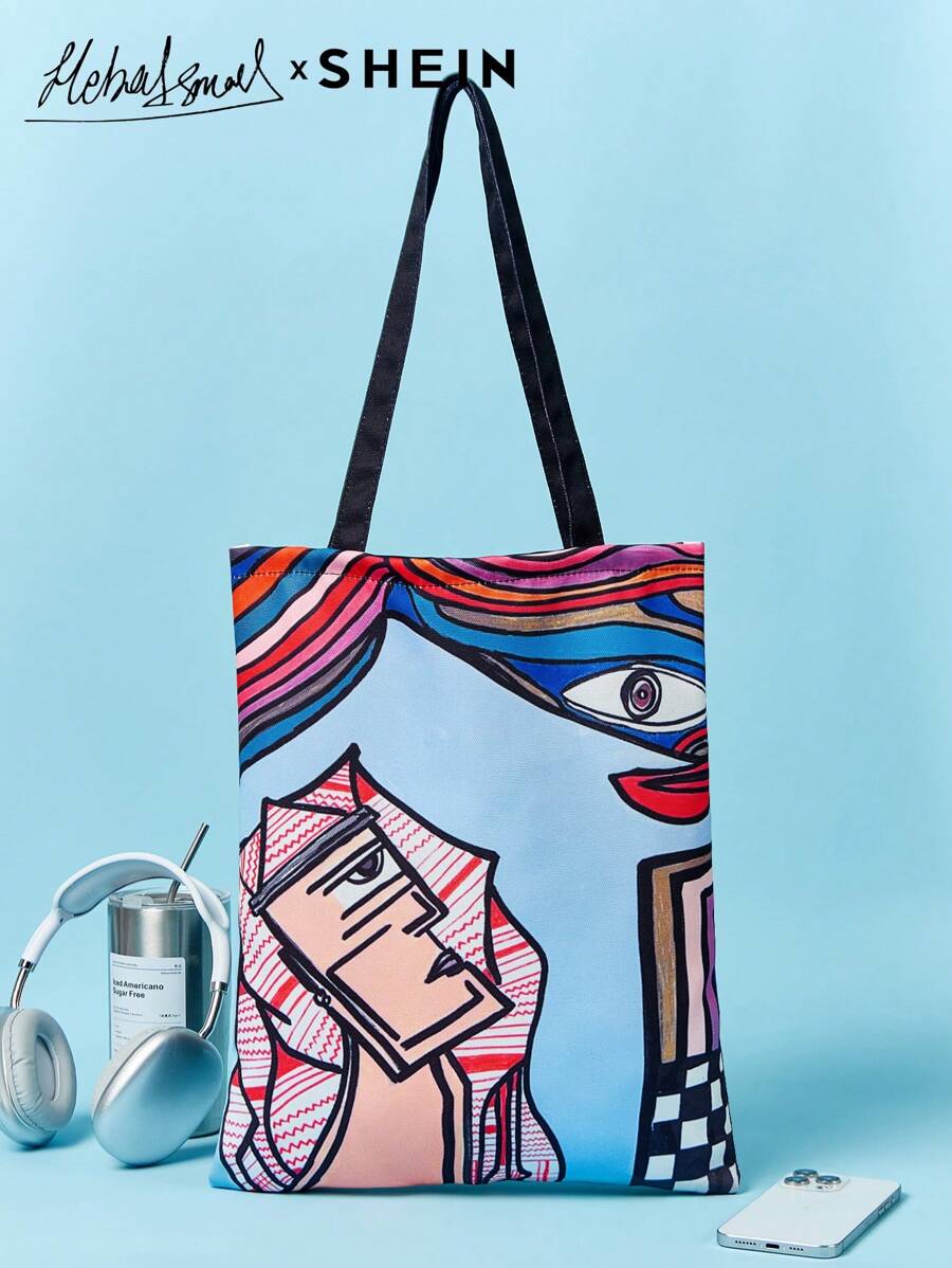 SHEIN SHEIN X Arab Artists Printed Fashionable Tote Bag