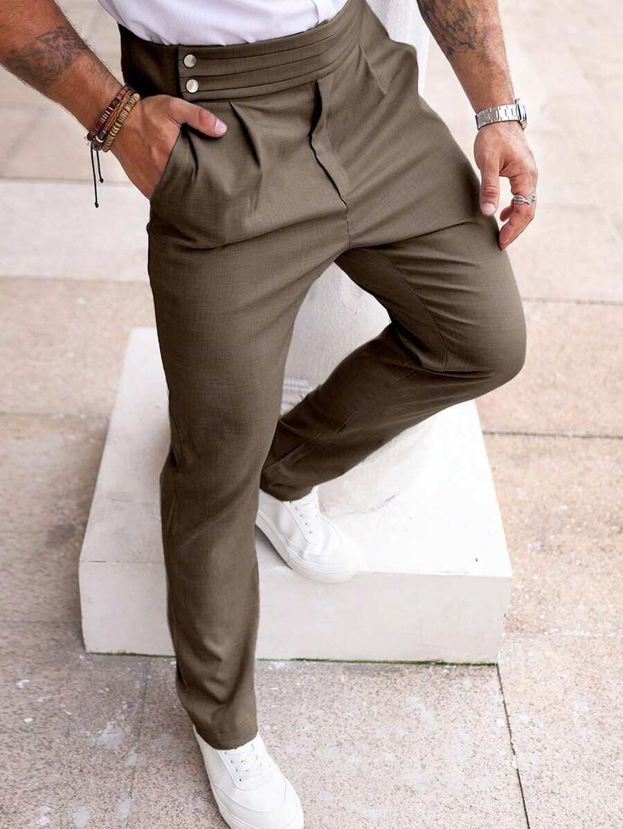 Manfinity Homme Men's Solid Color Pleated Straight Leg Loose Casual Trousers