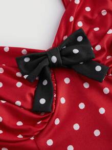 SHEIN X Garcia Sisters SHEIN MOD Red Vintage Cute Polka Dot Print Playful Mini Dress, Concert Women Outfit - Red - View 4