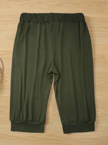 Pantalón capri informal de talla grande de unicolor, para uso diario en primavera y verano - Verde militar - Ver 2