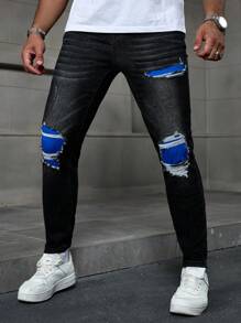 Manfinity EMRG Men's Washed Black Denim Skinny Jeans With Stretch