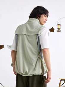 In My Nature Men Letter Printed Zip Front Stand Collar Casual Outdoor Vest Jacket - Green - View 2