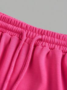 SHEIN Ensemble Top à col ras du cou en maille à manches courtes et pantalon droit pour fille préadolescente, décontracté