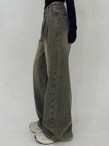 FRIFUL 女士褶皱和做旧宽松牛仔裤