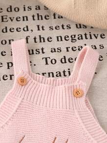 SHEIN Vintaside Kids Baby Girl Letter Embroidery Sleeveless Knitted Romper - Pink - View 3