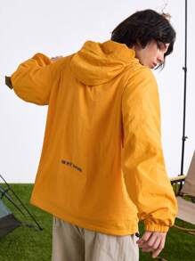 In My Nature Men's Letter Print Raglan Sleeve Hooded Casual Loose Outdoor Jacket,Orange Long Sleeve - Orange - View 2