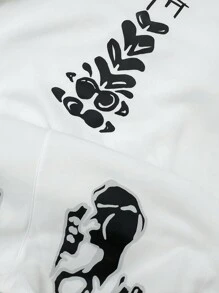 PAVTROS Conjunto casual de 2 piezas para hombre formado por sudadera con capucha estampada con letras y pantalones con estampado de calavera, ropa de Halloween, conjunto de sudadera y pantalón de chándal, prendas blancas de dos piezas para hombre, chándal, ropa de otoño para hombres