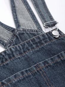 DAZY 女式纯色口袋休闲无袖牛仔连体裤 - 深色水洗藍 - 查看 8