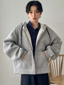 FRIFUL Women's Thermal Lined Loose Fit Hooded Jacket,Thermal Lined Women Coats - Grey - View 4