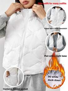 SHEIN EZwear Women's White Woven Sleeveless Down Jacket Warm Early Winter Vest - White - View 6