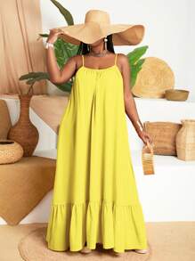 Slaydiva Plus Spaghetti Strap Flowy A-Line Dress - Yellow - View 5