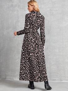 EMERY ROSE Women's Leopard Print Button Front Long Sleeve Dress - Multicolor - View 2