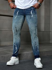 Manfinity EMRG Men's Dark Blue Washed Denim Skinny Jeans With Stretch