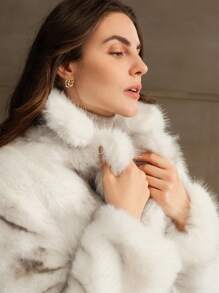Anewsta New Arrival Elegant Fluffy Ladies Coat, Fox Fur Style Fuzzy Winter Outerwear For Holiday Party Clothes - White - View 3