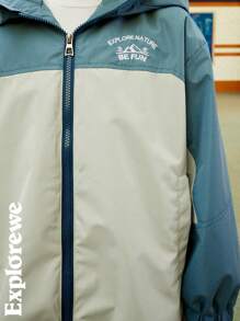 SHEIN Outdoor Casual Style Multi-Color Patchwork Design Wind-Resistant Warm Jacket, Suitable For Outdoor Activities, Play And Leisure