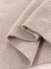 SHEIN LUNE 女士纯色长袖简约连帽休闲毛衣连衣裙 - 卡其色 - 查看 3