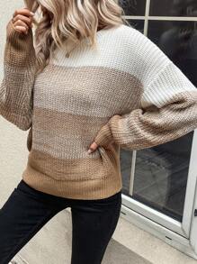 SHEIN LUNE Suéter informal de bloque de color, Parte superior de manga larga, Suéter de punto de otoño e invierno - Multicolor - Ver 5