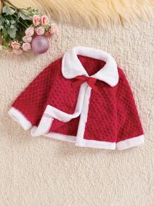 Infant Girls' Christmas Red Casual Fleece Hooded Jacket - Red and White - View 1