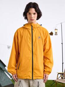 In My Nature Men's Letter Print Raglan Sleeve Hooded Casual Loose Outdoor Jacket,Orange Long Sleeve - Orange - View 3