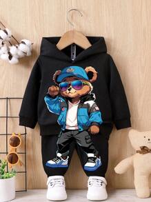 SHEIN Leap Crew 男童秋装 青少年男童 男童秋装 青少年男童 男童长袖衬衫 纽扣衬衫 长袖衬衫 黑色图案衬衫 秋季衬衫 趣味衬衫 黑色衬衫 男童连帽衫 - 黑色 - 查看 1