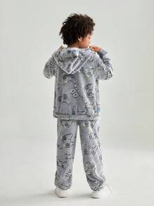 SHEIN Bộ 2 áo khoác hoodie và quần dài thời trang cho máy chơi game Tween Boy - Xám - Xem 2