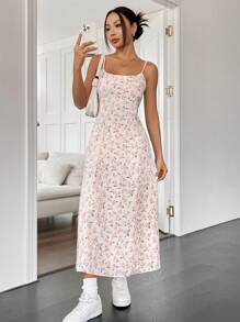 SHEIN EZwear Pink Ditsy Floral Woven Cami Dress For Women,Summer Dresses For Women,Pastel Dresses For Women - Pink - View 5
