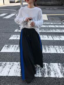 FRIFUL 女式拼色抽绳直筒休闲裤 - 藍色 - 查看 2