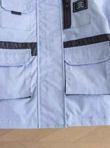 SHEIN 1 قطعة جاكيت رياضية خارجية كاجوال للأولاد مع جيوب متعددة، مناسبة للخريف/الشتاء