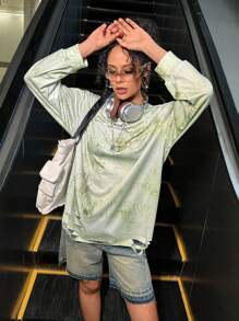 Caro Terranova Artist Y2K Streetwear Casual Loose Fit Ripped Distressed Sweatshirt, For Holiday, Vacation, Spring, Festival, For Workout, Ibiza Fits, Western Wear