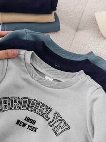 SHEIN 6 Stücke/Set Baby Jungen/Mädchen Lässig set aus Langarm Sweatshirt mit Schriftdruck und Hose mit elastischem Bund, geeignet für Zuhause und Outdoor Tragen im Herbst und Winter