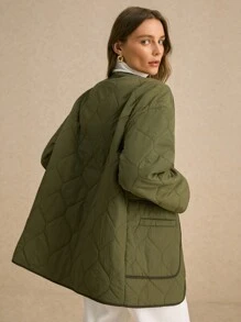 Poéselle Women's Flannel Lined Padded Coat Jacket Contrast Color Pocket Front Button Long Sleeve Casual Fall Women Clothes Fall Winter Jacket Women Coats Basic Winter Clothes For Women Motorcycle Jacket Winter Fur Women Clothes Vintage Winter Coat Boho