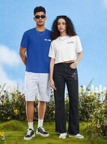 TOM & JERRY X SHEIN Nam Phim hoạt hình và chữ cái In Ngắn tay Áo thun - Xanh đậm - Xem 8