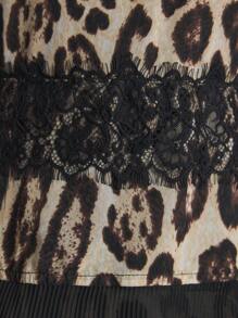 Ontre Vestido elegante de dama para cóctel de manga larga con mezcla de estampado de leopardo marrón y volantes de manga larga negra de gasa