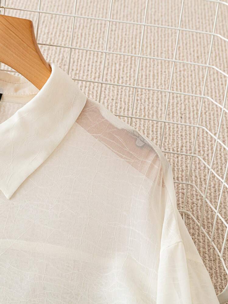 SHEIN Clasi Women's Plain Front Button Casual Long Sleeve Shirt Fall Cloth For Women - Apricot - View 3
