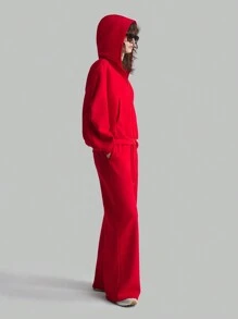 Ontre Oversized Hoodie With Zipper, Long Sleeve, Red Fall Women Clothes,Cotton - Red - View 2