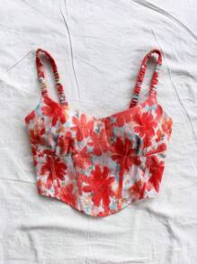 Soleia Áo ba lỗ cổ thấp in họa tiết hoa chuyển màu nước WYWH dành cho nữ đi nghỉ mát - Nhiều màu - Xem 3