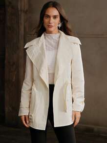 Anewsta Trench Caise Urban Minimalist Brodat Pentru Femei - Caisă - Vizualizare 5